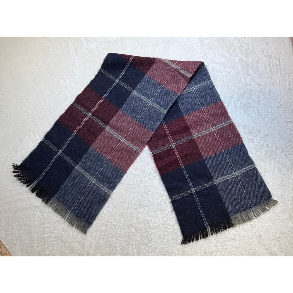 Unbranded Navy Burgundy Plaid 100% Cashmere Scarf Unisex OS Excellent